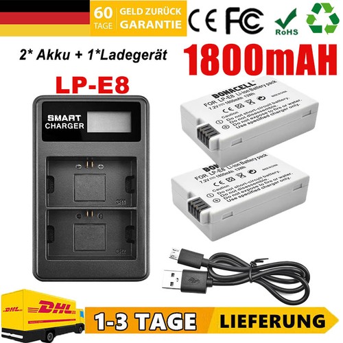 1800mah lpe8 akku - 2x,